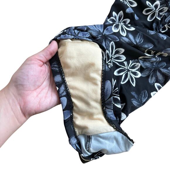 Maxine Black White Grey Floral One Piece Swimsuit 14 Vintage 90s Pinup Spa Girl - Picture 9 of 13